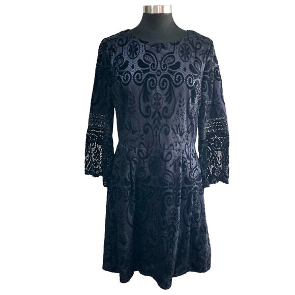 Eliza J Blue With Black Lace Overlay Dress Size 12 Goth Whimsigoth Dark Fairy - Picture 3 of 10